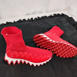 CHRISTIAN LOUBOUTIN Red SHARKY SOCK Flat Sneaker SZ 7.5